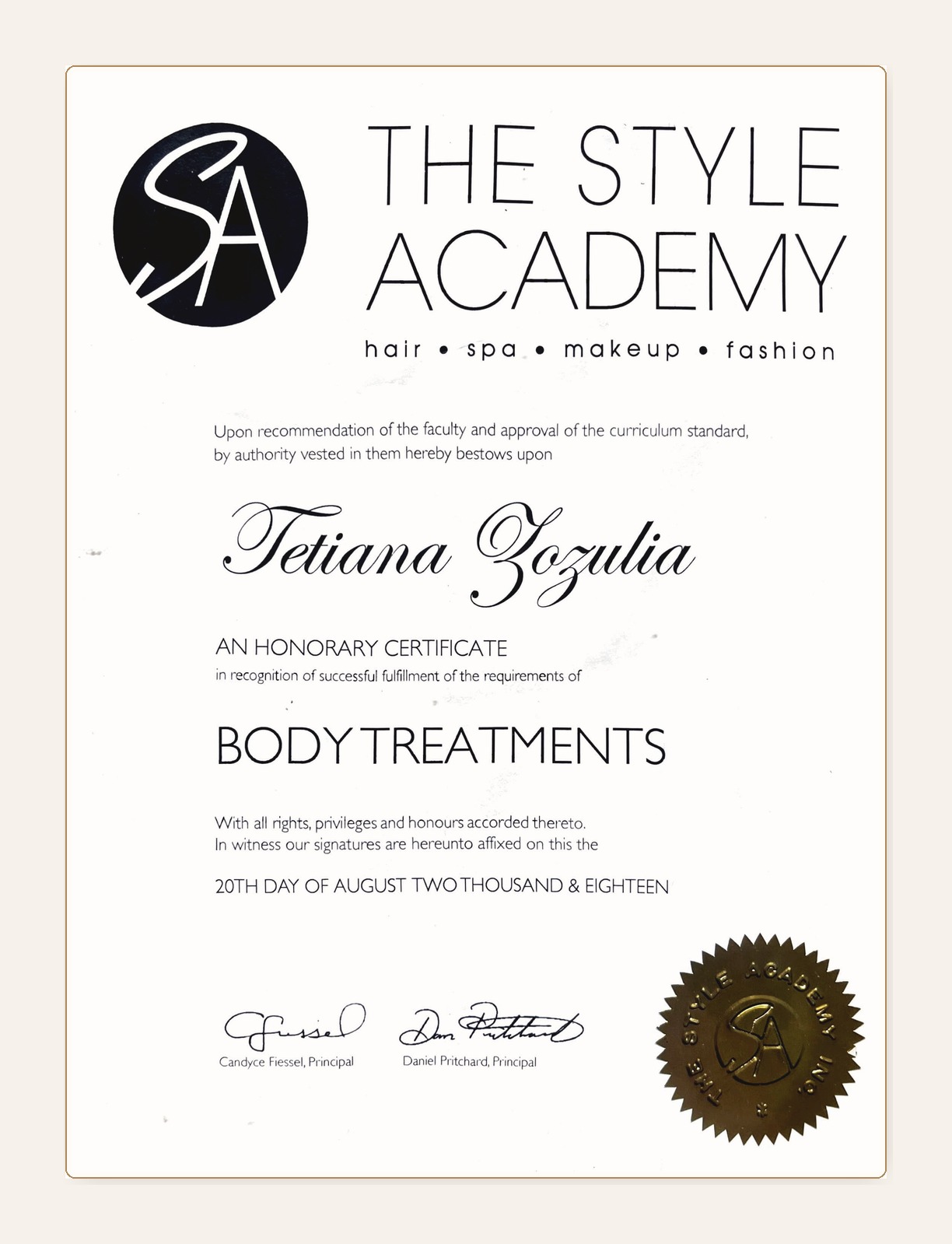 Body Treatments Certificate