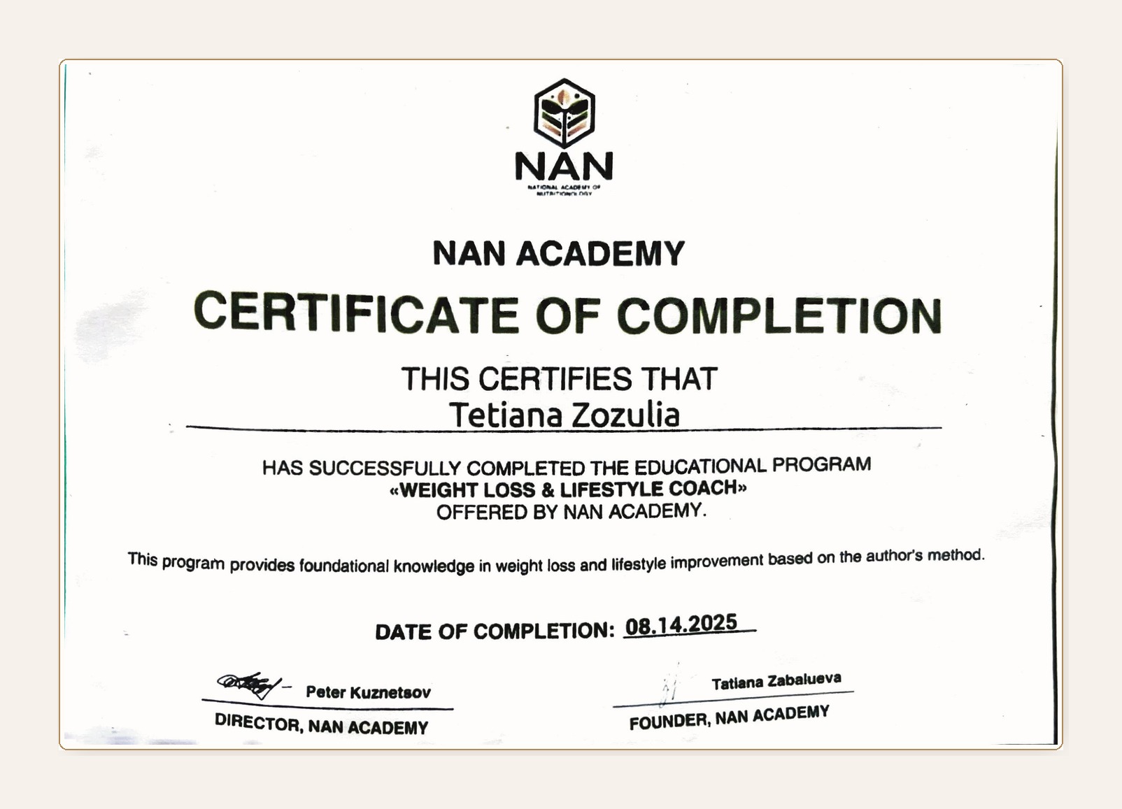 Weight Loss & Lifestyle Coach Certificate