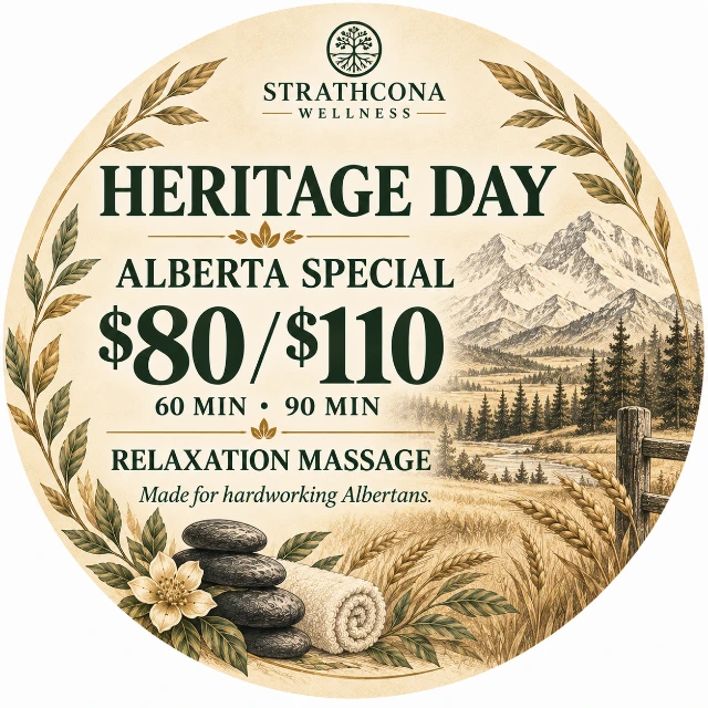 Heritage Day Alberta relaxation massage offer at Strathcona Wellness