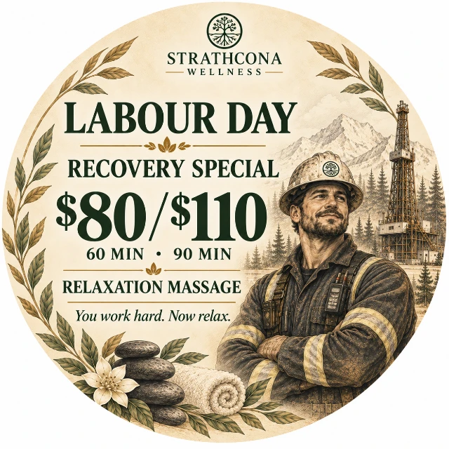 Labour Day relaxation massage promotion at Strathcona Wellness in Sherwood Park