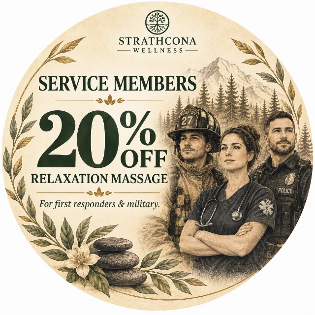 Service members relaxation massage discount at Strathcona Wellness