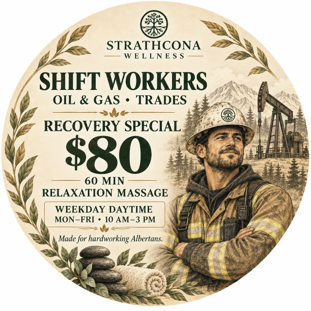 Shift worker relaxation massage offer at Strathcona Wellness